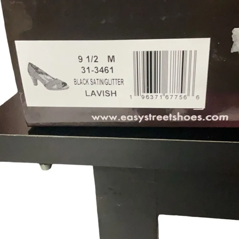 Easy Street Alive 5 Black Satin Glitter Peep Toe Womens Pumps Party Size 9.5 NEW - Picture 8 of 8